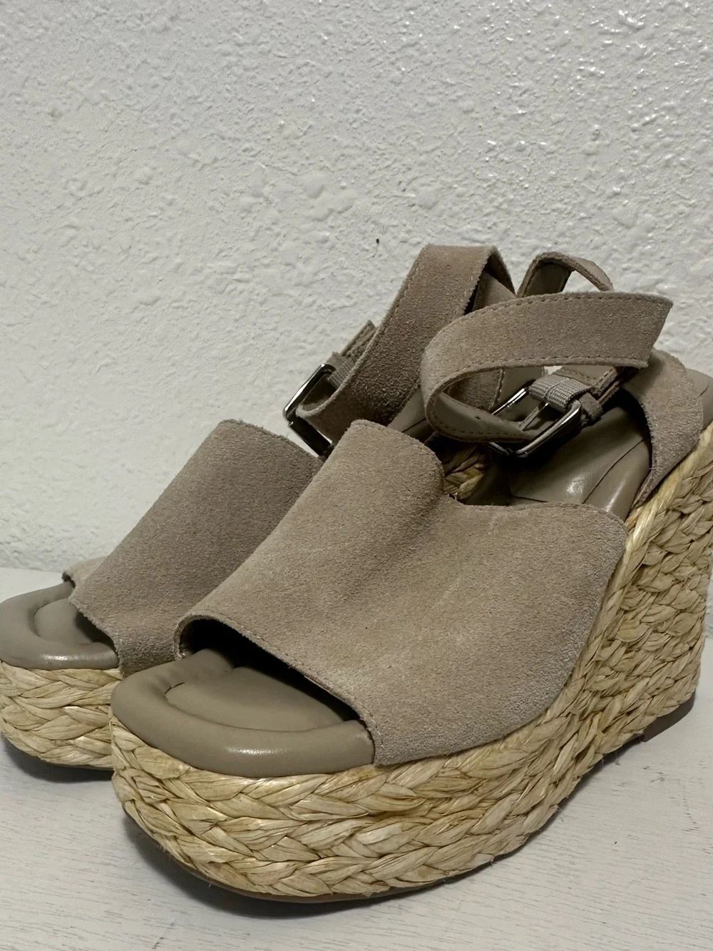 Marc fisher Women’s Taupe Suede Espadrille Wedge Sandals - Picture 2 of 8